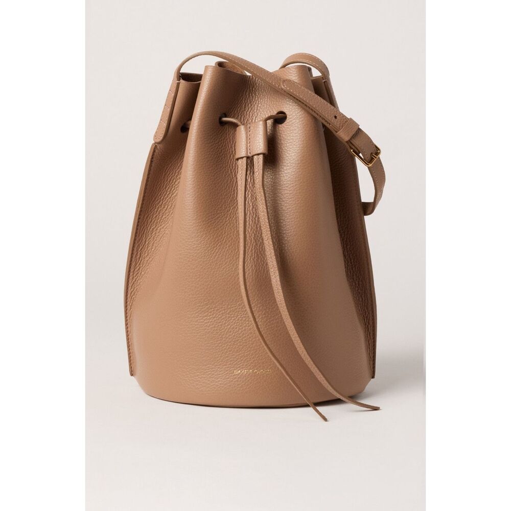 Mansur Gavriel Tan Pebbled Leather Bucket Crossbody